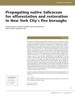 Propagating Native Salicaceae for Afforestation and Restoration in New York City’S Five Boroughs