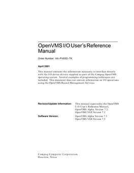 Openvms I/O User's Reference Manual