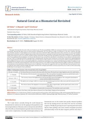 Natural Coral As a Biomaterial Revisited