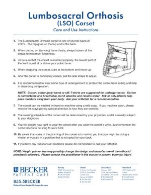 Lumbosacral Orthosis (LSO) Corset Care and Use Instructions