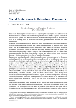 Social Preferences in Behavioral Economics
