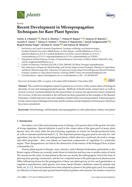 Recent Development in Micropropagation Techniques for Rare Plant Species