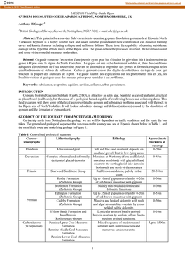 IAEG2006 Field Trip Guide Ripon 1 GYPSUM DISSOLUTION
