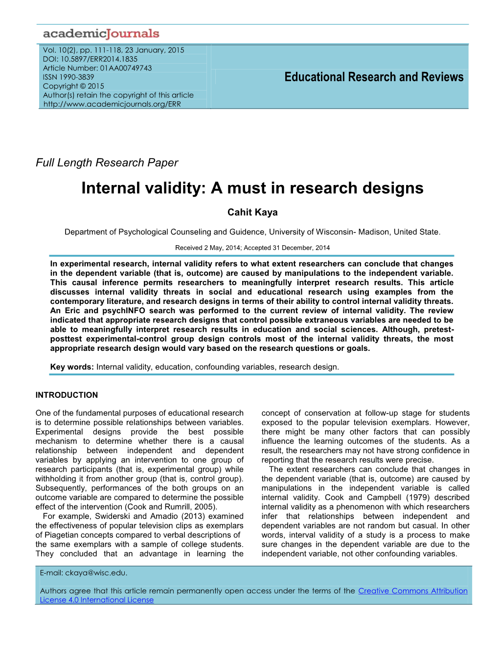 internal validity in research pdf