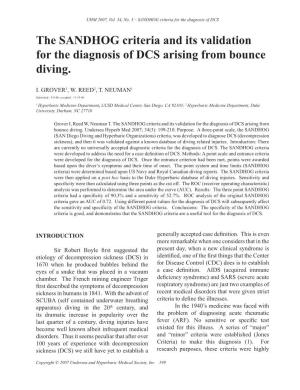 The SANDHOG Criteria and Its Validation for the Diagnosis of DCS Arising from Bounce Diving