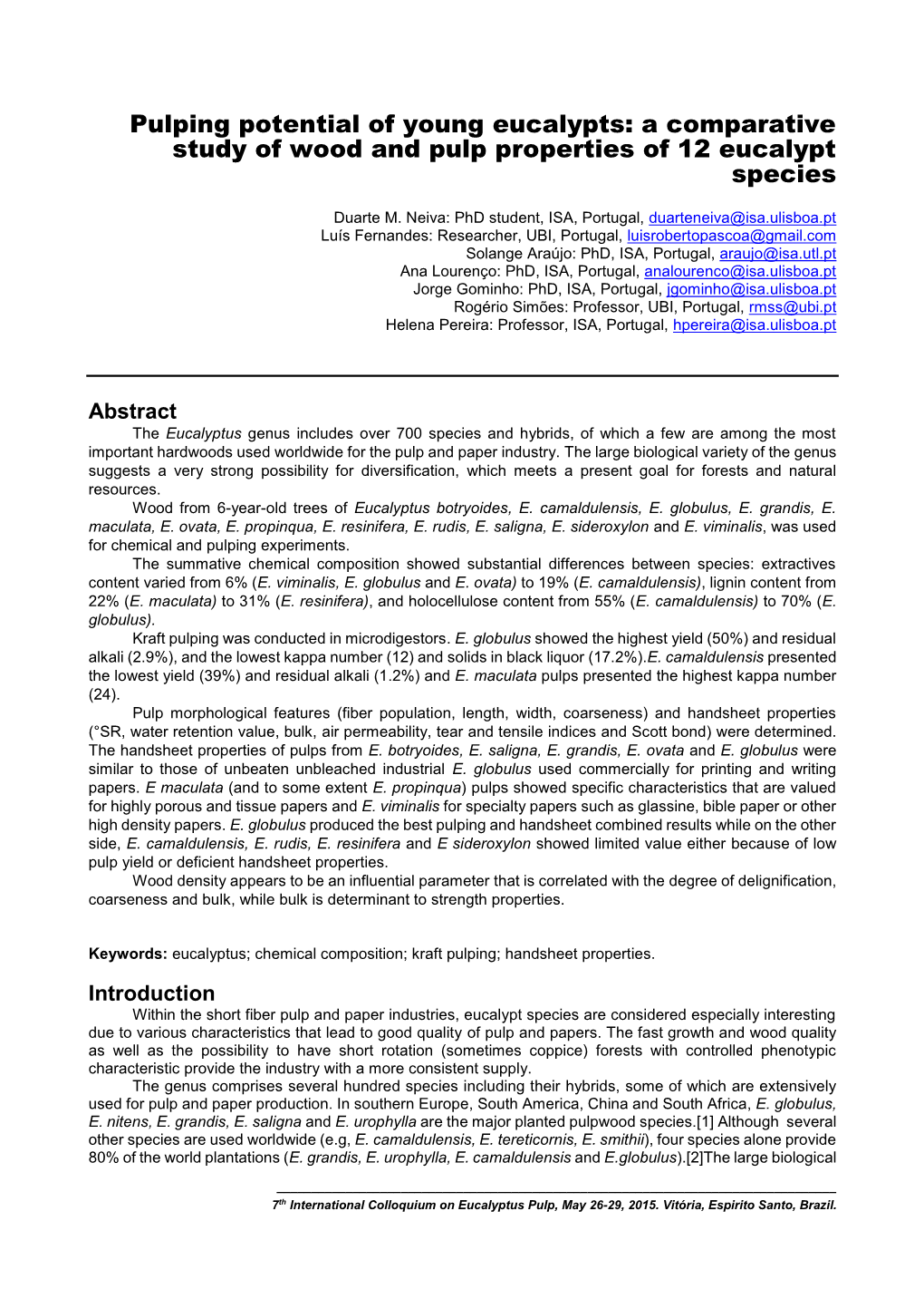 Pulping Potential of Young Eucalypts: a Comparative Study of Wood and Pulp Properties of 12 Eucalypt Species