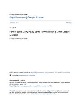 Former Eagle Marty Pevey Earns 1,000Th Win As a Minor League Manager