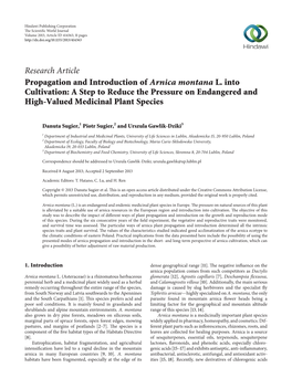 Research Article Propagation and Introduction of Arnica Montana L