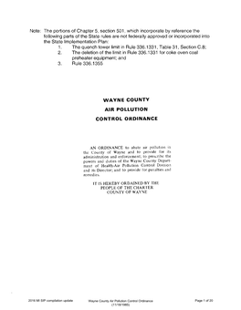 Wayne County Air Pollution Control Ordinance Page 1 of 20 (11/18/1985) TABLE of CONTENTS