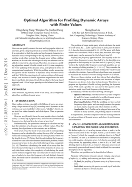 Optimal Algorithm for Profiling Dynamic Arrays with Finite Values Dingcheng Yang, Wenjian Yu, Junhui Deng Shenghua Liu Bnrist, Dept