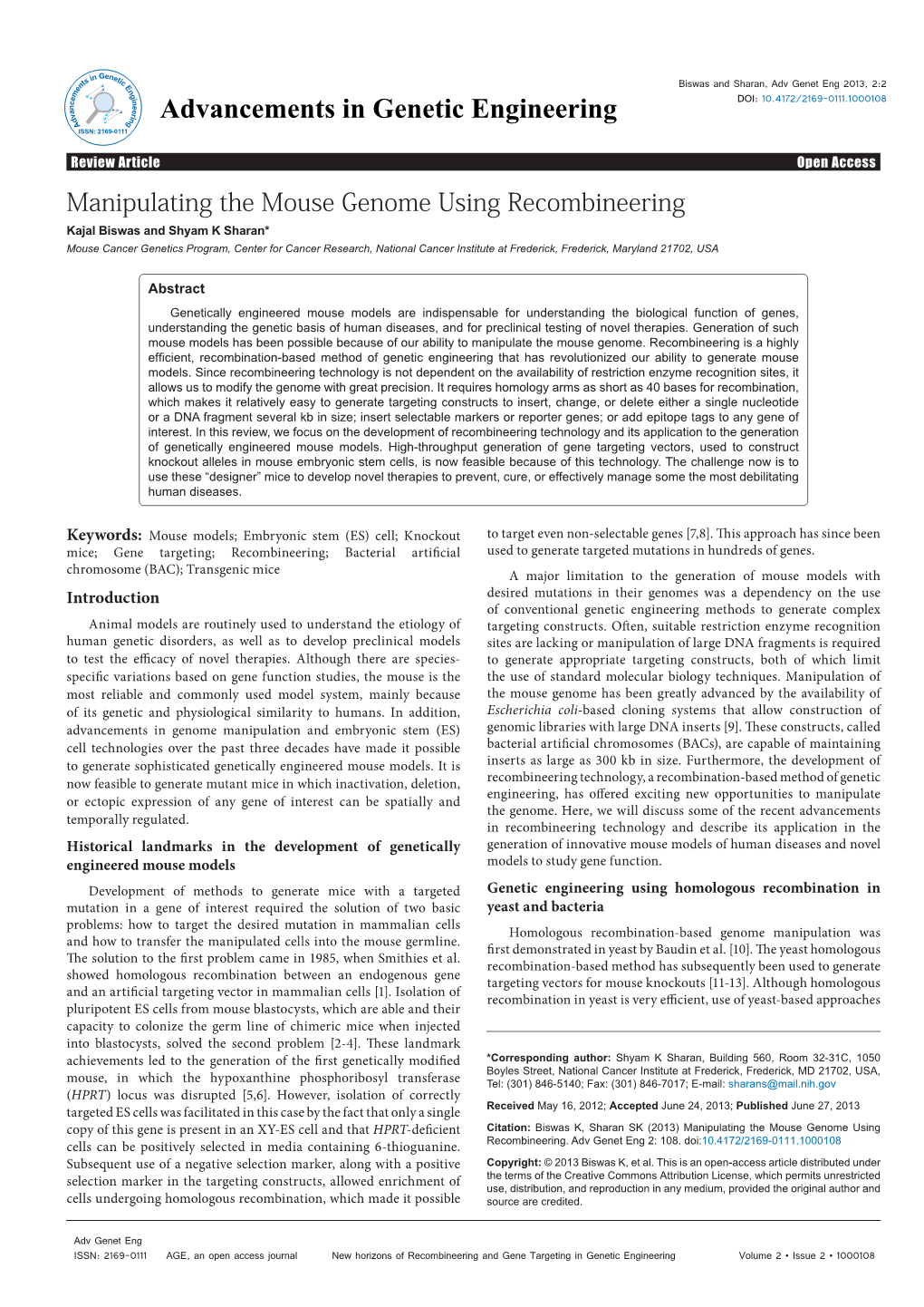 Manipulating the Mouse Genome Using Recombineering