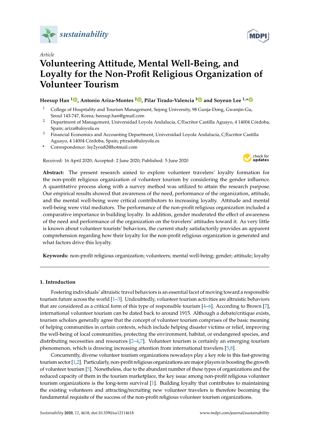 Volunteering Attitude, Mental Well-Being, and Loyalty for the Non-Profit Religious Organization of Volunteer Tourism