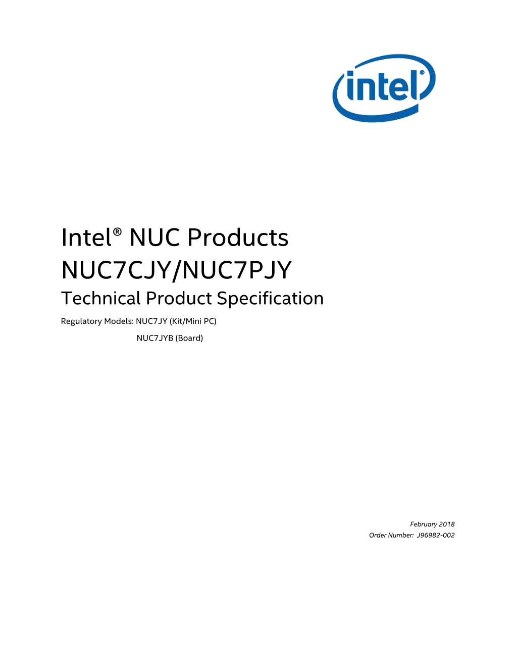 Intel® NUC Products NUC7CJY/NUC7PJY Technical Product Specification