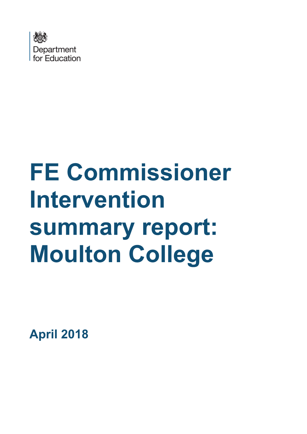 FE Commissioner Intervention Summary Report: Moulton College