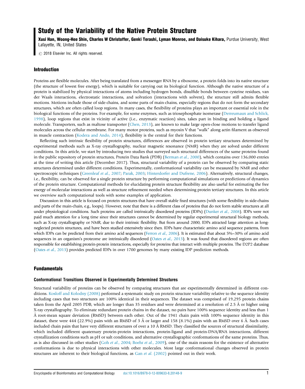 Study of the Variability of the Native Protein Structure