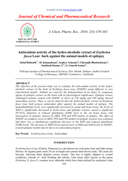 Antioxidant Activity of the Hydro-Alcoholic Extract of Erythrina Fusca Lour