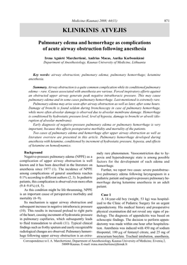 Pulmonary Edema and Hemorrhage As Complications of Acute Airway Obstruction Following Anesthesia