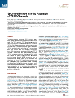 Structural Insight Into the Assembly of TRPV Channels