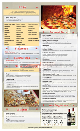 PIZZA Gourmet Pizza Strombolis Calzones Flatbreads Sicilian Pizza