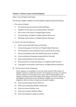 Context, Contact and Development Editor: Laura Wright (Cambridge)