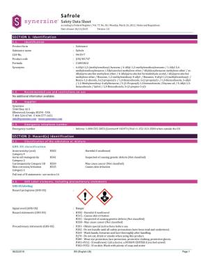 Safrole Safety Data Sheet According to Federal Register / Vol