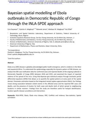 Bayesian Spatial Modelling of Ebola Outbreaks in Democratic Republic of Congo Through the INLA-SPDE Approach