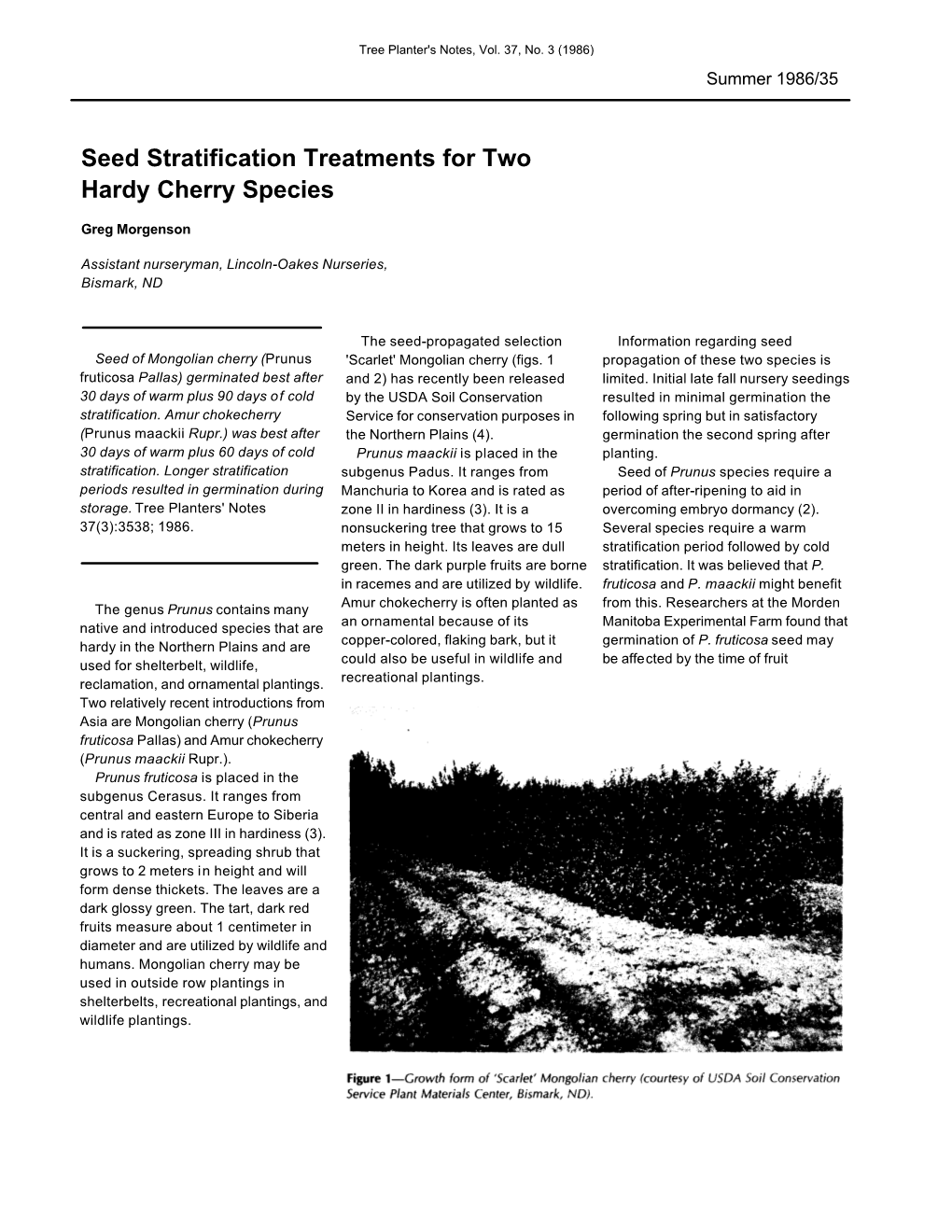 Seed Stratification Treatments for Two Hardy Cherry Species