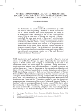 Where Cymry United, Delighted Appear’: the Society of Ancient Britons and the Celebration of St David’S Day in London, 1715–1815