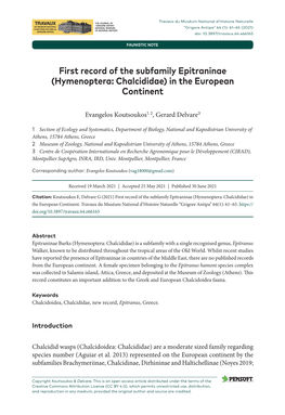 Hymenoptera: Chalcididae) in the European Continent