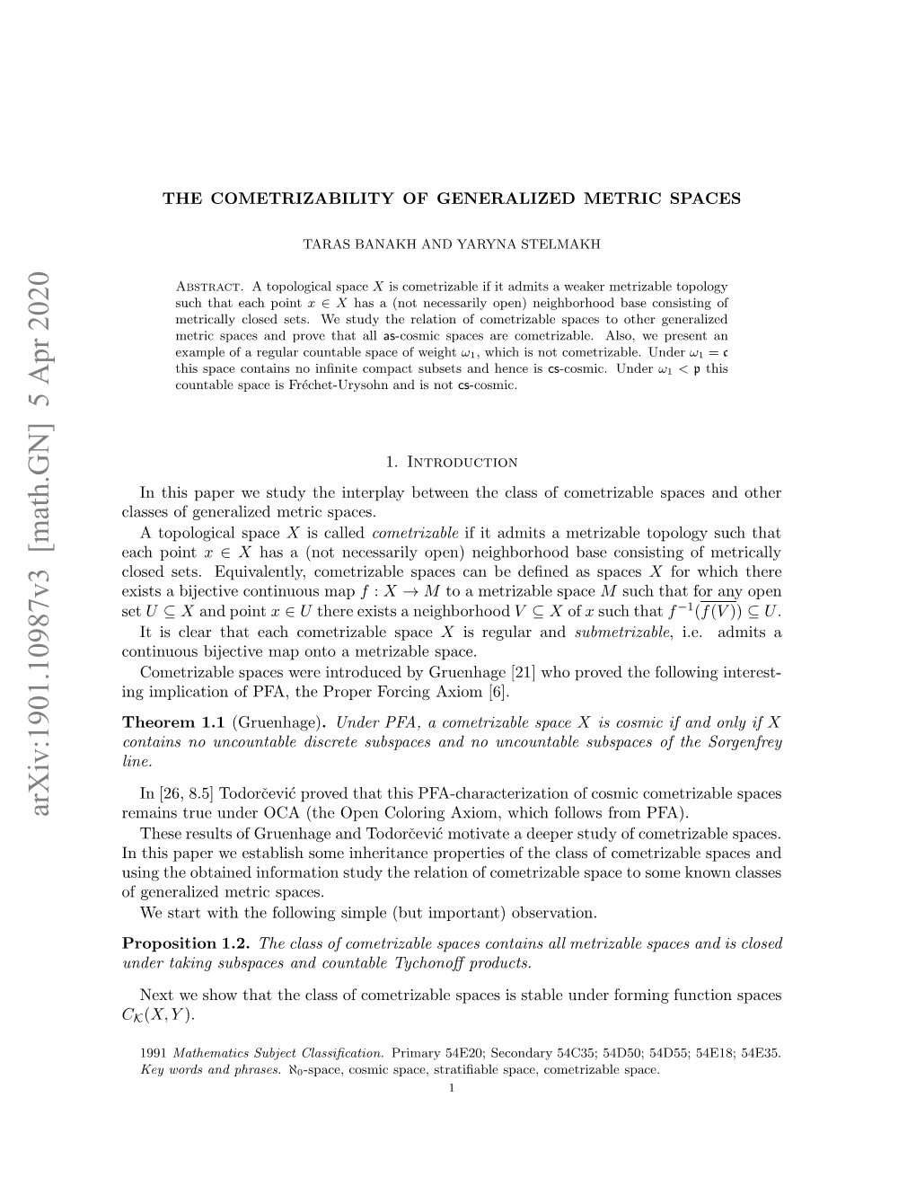 Arxiv:1901.10987V3 [Math.GN] 5 Apr 2020 Set C Products