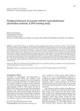 Fledging Behaviour of Juvenile Northern Royal Albatrosses (Diomedea Sanfordi): a GPS Tracking Study
