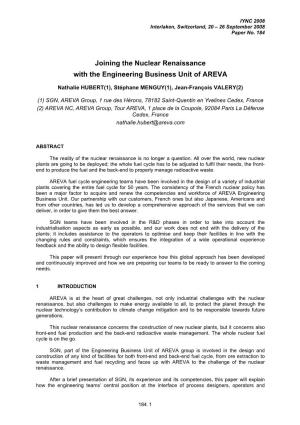 Joining the Nuclear Renaissance with the Engineering Business Unit of AREVA