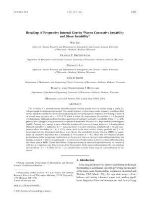 Breaking of Progressive Internal Gravity Waves: Convective Instability and Shear Instability*