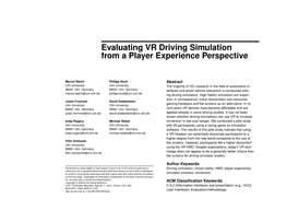 Evaluating VR Driving Simulation from a Player Experience Perspective