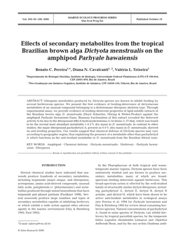 Effects of Secondary Metabolites from the Tropical Brazilian Brown Alga Dictyota Menstrualis on the Amphipod Parhyale Hawaiensis