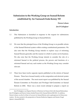 Submission to the Working Group on Seanad Reform Established by an Taoiseach Enda Kenny TD