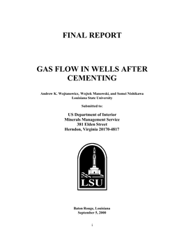 Final Report Gas Flow in Wells After Cementing