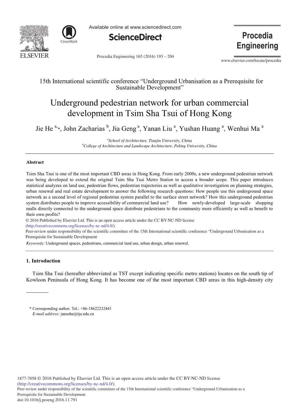 Underground Pedestrian Network for Urban Commercial Development in Tsim Sha Tsui of Hong Kong