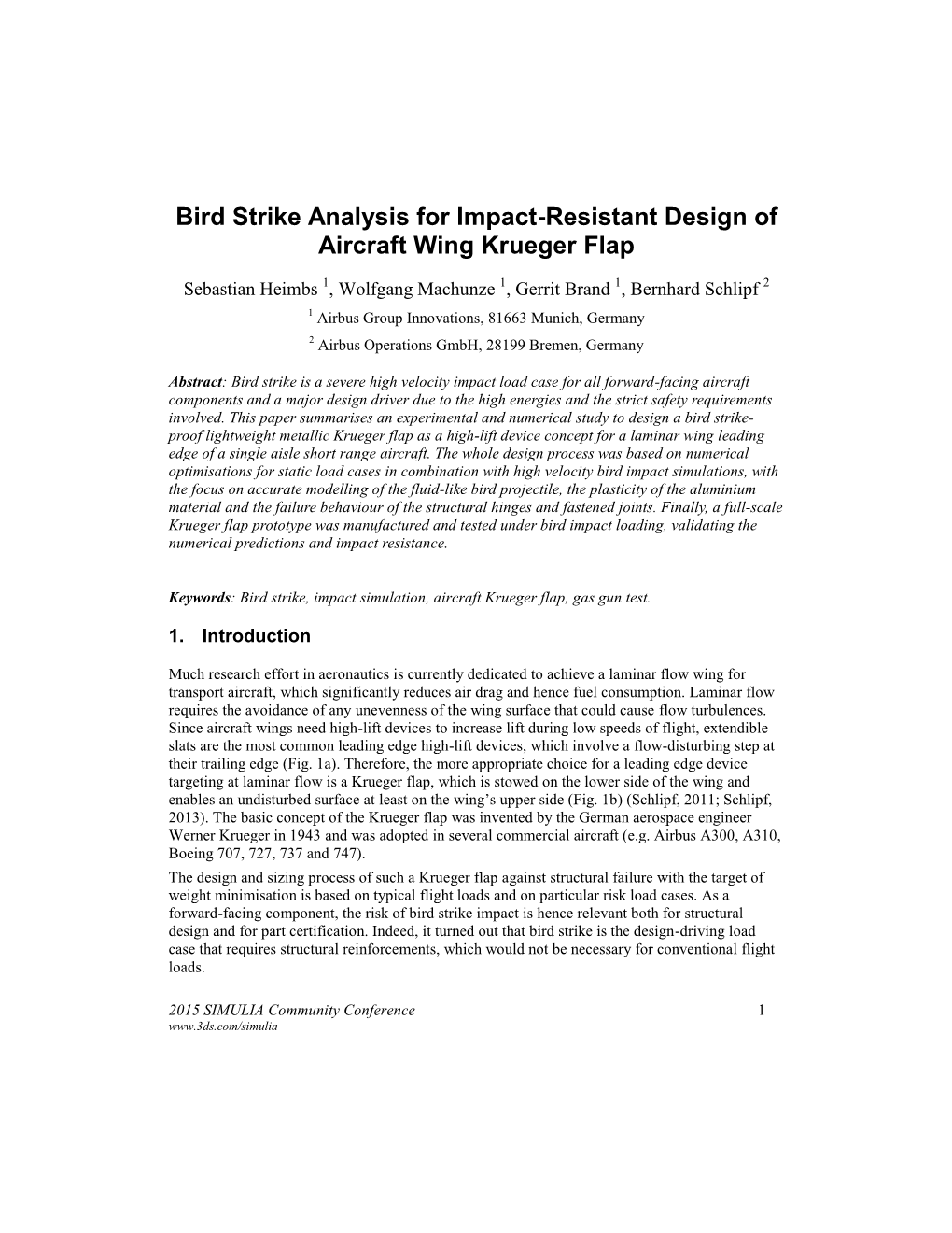 Bird Strike Analysis for Impact-Resistant Design of Aircraft Wing Krueger Flap