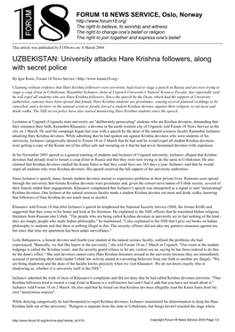 University Attacks Hare Krishna Followers, Along with Secret Police