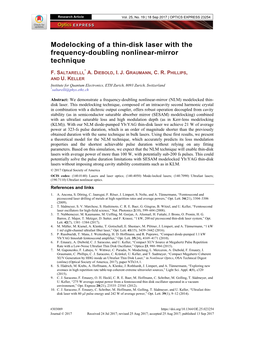 Modelocking of a Thin-Disk Laser with the Frequency-Doubling Nonlinear-Mirror Technique