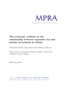 The Economic Evidence in the Relationship Between Corporate Tax and Private Investment in Ghana