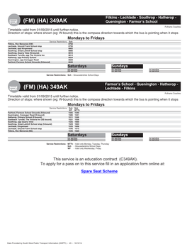 (FM) (HA) 349AK Quenington - Farmor’S School Pulhams Coaches Timetable Valid from 01/09/2015 Until Further Notice