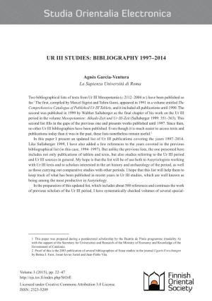 Ur III Studies: Bibliography 1997–2014