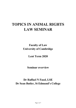 Topics in Animal Rights Law Seminar