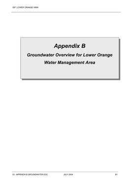 Groundwater Overview for Lower Orange Water Management Area