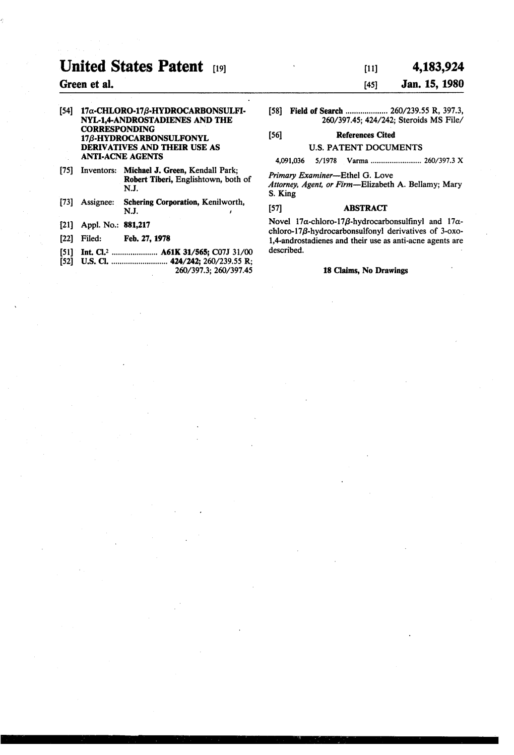 United States Patent (19) 11) 4,183,924 Green Et Al