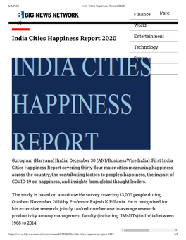 India Cities Happiness Report 2020