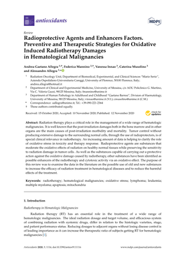 Radioprotective Agents and Enhancers Factors. Preventive and Therapeutic Strategies for Oxidative Induced Radiotherapy Damages in Hematological Malignancies