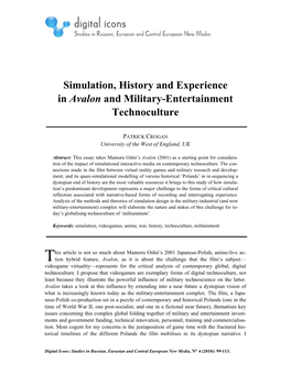 Simulation, History and Experience in Avalon and Military-Entertainment Technoculture